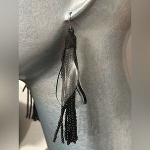 Black Beaded Tassel Earrings